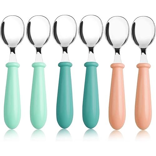 Pimoys 6 Pieces Stainless Steel Toddler Spoons, Kids Spoons with Round Handle, Toddler Utensils Children's Silverware Set, BPA Free, Dishwasher Safe