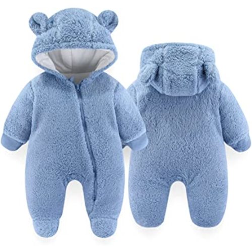UVIPC Newborn Baby Fleece Footie Snowsuit Winter Onesie Cartoon Bear Warm Hooded Outfits for Girls Boys