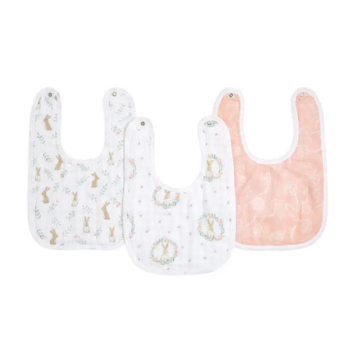 Blushing Bunnies Cotton Muslin Snap Bibs 3pk | aden + anais