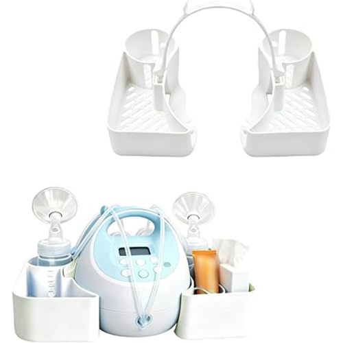 Compatible with Spectra Pump Caddy Organizer | S1 S2 Bottle Holder & Cord Storage – Side Trays for Breast Pump Accessories, Phone, Snacks, Cream (White)