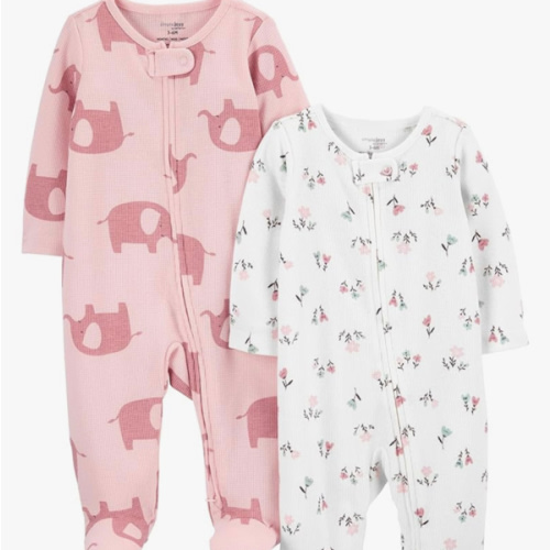 Simple Joys by Carter's Baby Girls' 2-Way Zip Thermal Footed Sleep and Play, Pack of 2