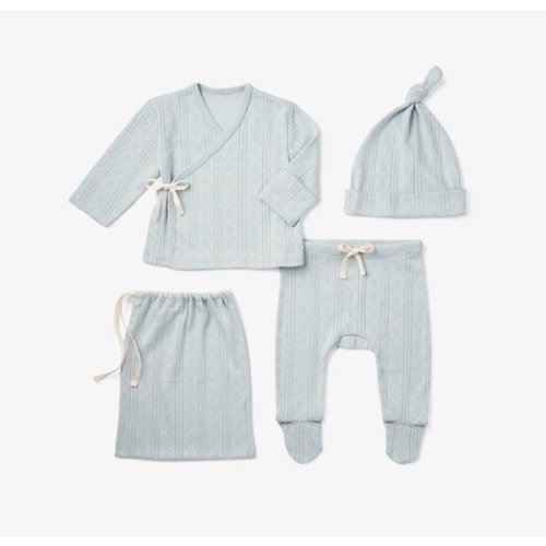 Pale Blue Organic Cotton Pointelle Layette 3 Pc Gift Set