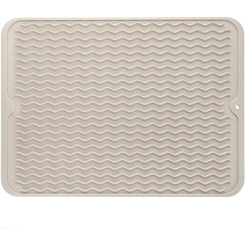 MicoYang Silicone Dish Drying Mat for Multiple Usage,Easy clean,Eco-friendly,Heat-resistant Silicone Mat for Kitchen Counter or Sink,Refrigerator or Drawer liner Tapioca L 16 inches x 12 inches - L (16"×12")