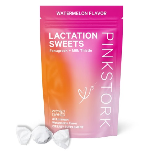 Pink Stork Lactation Sweets Supplement, Breastfeeding Snacks with Fenugreek and Milk Thistle to Support Breast Milk Supply - 30 Watermelon Candy Drops (Packaging May Vary)