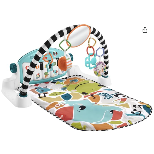 Fisher-Price Baby Playmat Glow and Grow Kick & Play Piano Gym, Blue Musical Learning Toy with Developmental Activities for Newborns 0+ Months