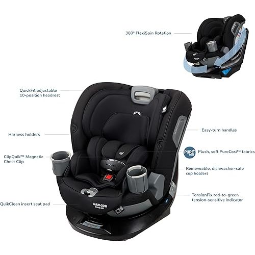 Maxi-Cosi Emme 360 Car Seat: Rotating Car Seat 360, All-in-One Convertible, Car Seat 360 Rotation, Swivel Car Seat in Midnight Black