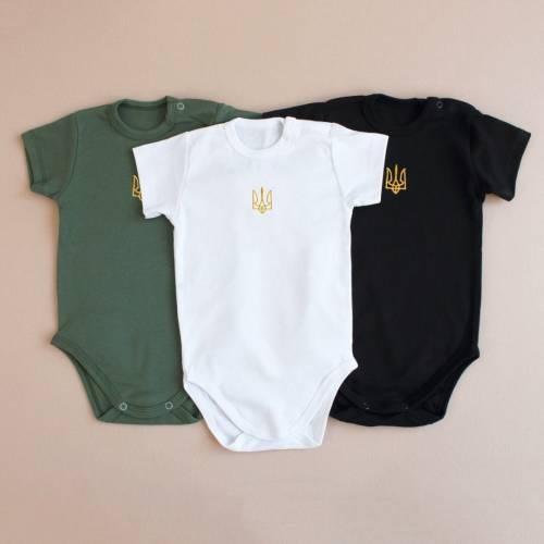 Trident embroidered onesie, Ukrainian Tryzub baby onesie, Bodysuit embroydery Ukrainian baby onesie, Zelensky Trident for baby