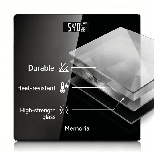 Memoria Digital Bathroom Scale, Smart Scale for Body Weight, High Accuracy to 0.1 lb, 400 lb Capacity, Large LCD, Tempered Glass Platform