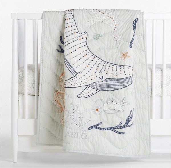 Aquatic Life 100% Organic Cotton Baby Crib Quilt