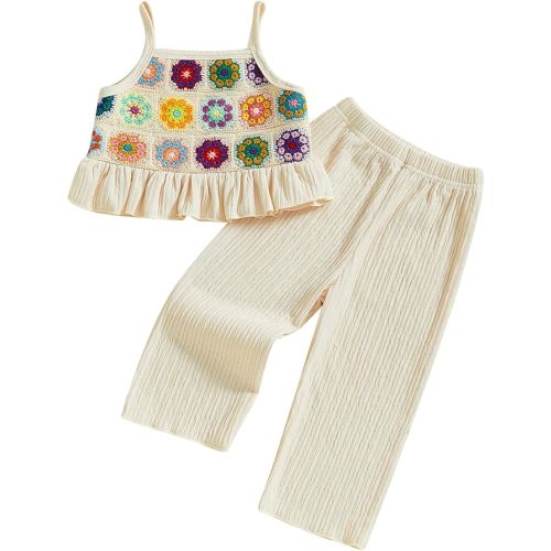 Baby Girl Outfits Crocheted Ruffled Camisole And Elastic Pants Set 6 12 18 24 Months 2 3 4 T