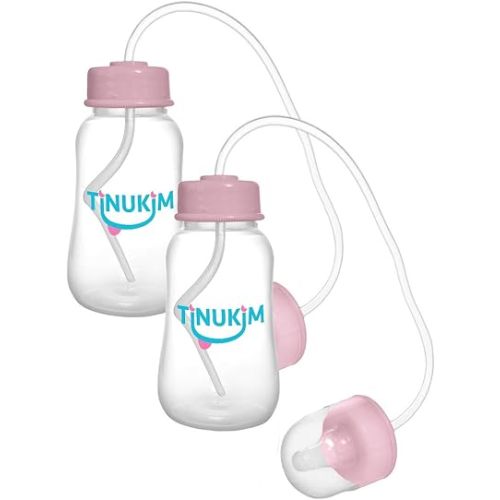 iFeed 4 Ounce Self Feeding Baby Bottle with Tube - Handless Anti-Colic Nursing System, Pink - 2-Pack