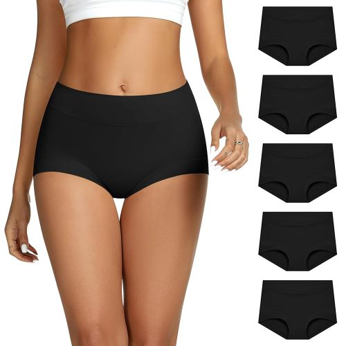 THANTH Boy Shorts Underwear for Women High Waisted Cotton Panties Full Coverage Boxer Briefs Underwear for Women 5 Pack