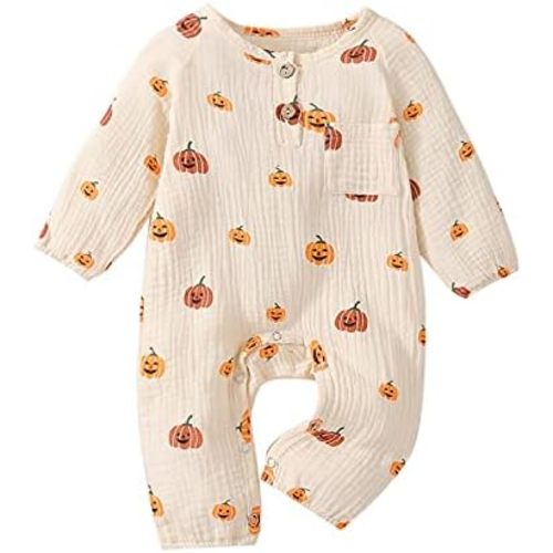 Halloween Baby Boy Girl Outfit Pumpkin Long Sleeve Onesie Romper Jumpsuit Halloween Clothes Girl Boy