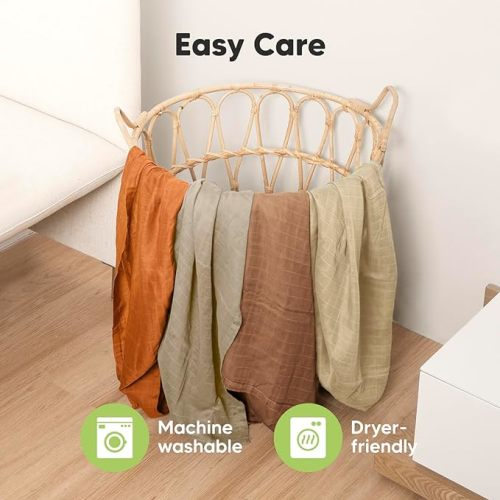 4-Pack Muslin Swaddle Blankets for Boys, Girls - Organic Baby Swaddles for Newborns, Soft & Breathable Receiving Baby Blankets for Girl, Boy, Neutral, Newborn Essentials Gift (Spice)