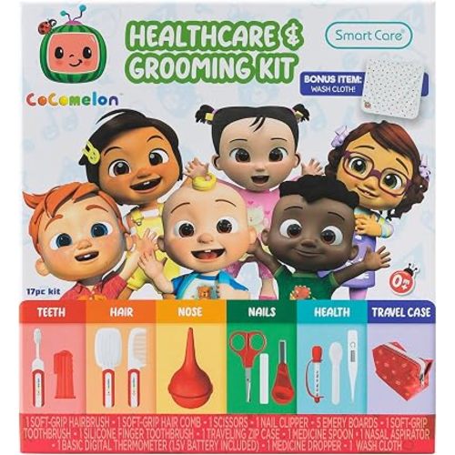 Smart Care Cocomelon Healthcare & Grooming Kit for Baby Essentials Kit, Newborn Essentials Must Haves, Includes Thermometer, Medicine Dropper, Grooming Tools & More