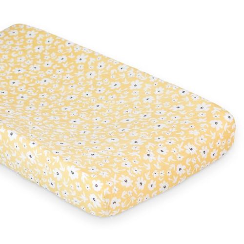 Lulujo Muslin Change Pad Cover - Fitted Changing Pad Cover for Boys and Girls -32"x17", 1 Pack (Yellow Wildflowers)