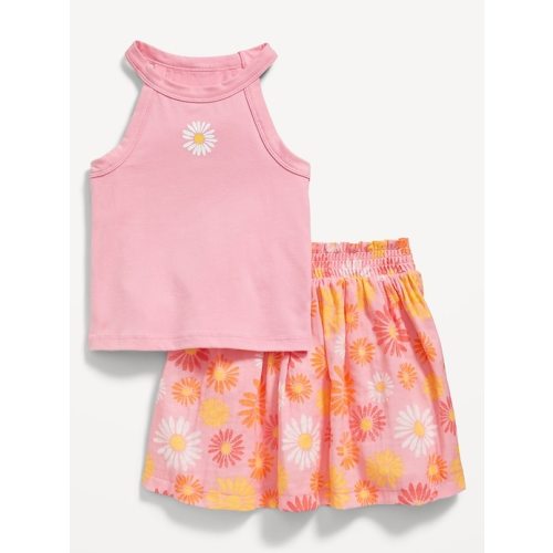Fitted Halter Graphic Tank and Skort Set for Toddler Girls