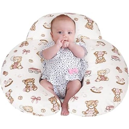 Nursing Pillow, Breastfeeding Pillows, with Removable Pillow Cover, Machine Washable, Machine Washable, Pink Bears