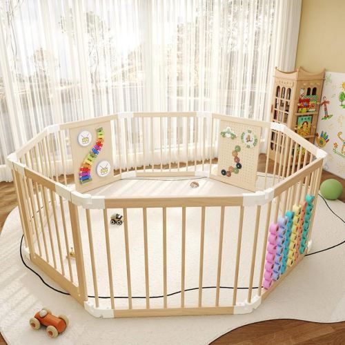 Baby Playpen - Adjustable Multi-Shape Wooden Play Yard, Portable Collapsible Activity Center with Baby Fence Play Area & Toys for Infants, Toddlers (56x56x24inch