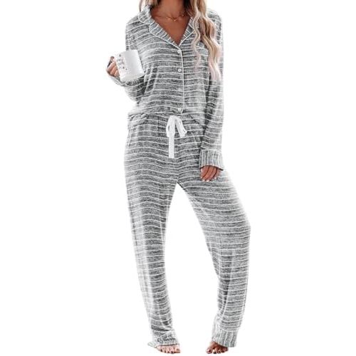 Aamikast Women's Pajama Sets Long Sleeve Button Down Sleepwear Nightwear Soft Pjs Lounge Sets