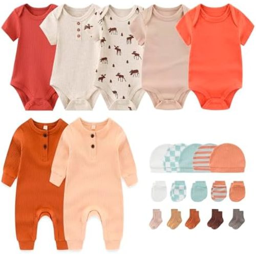 Newborn Layette Gift Set 22-Piece Baby Boy Girl Bodysuits Infant Outfits Essentials and Accessories 0-12 Months