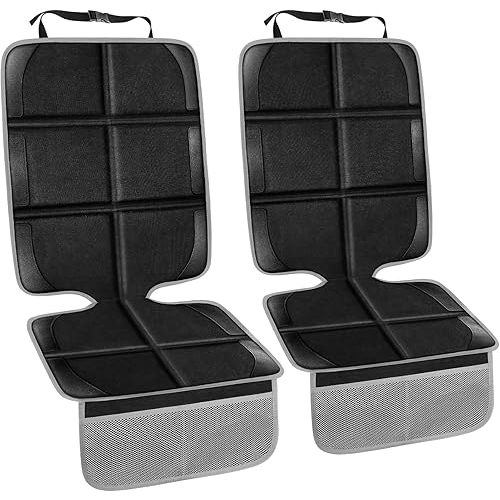 Car Seat Protectors for Child Car Seat, Thick Waterproof Carseat Protector Car Seat Cover with Organizer Pockets, Non-Slip Seat Protector Under Baby Car Seat for Back Leather Seats (2 Pack)