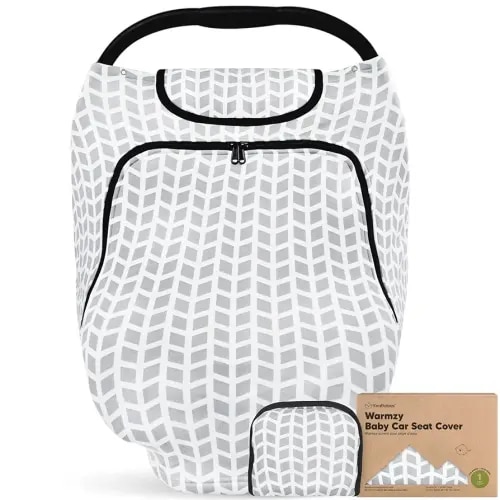 Baby Car Seat Cover for Boys, Girls - Breathable Infant Carseat Canopy for Winter, Rain, Universal Stretchy Fit Nursing Cover for Breastfeeding Newborns,Super Soft,Easy Access Zip Window(Kite)