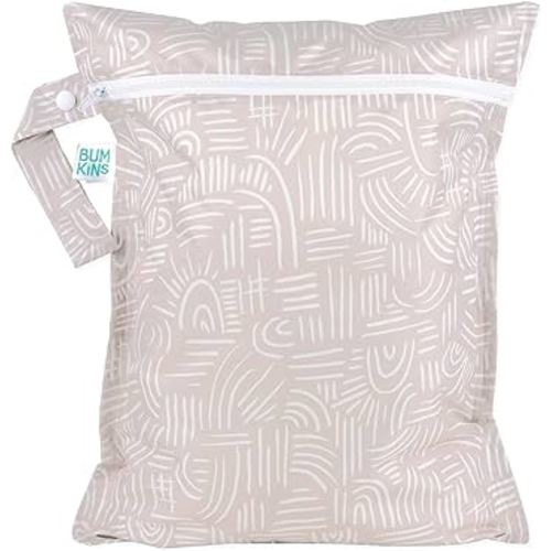Bumkins Waterproof Wet Bag for Baby, Travel, Swim Suit, Cloth Diapers, Pump Parts, Pool, Gym Clothes, Toiletry, Strap to Stroller, Daycare, Zipper Reusable Bag, Wetdry Packing Pouch, Boho Beige