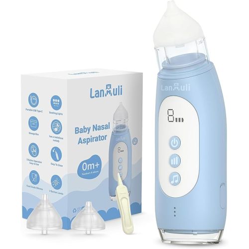 Hospital-Grade Nasal Aspirator for Baby, Automatic Toddler Nose Sucker, Infant Snot Cleaner with Adjustable Suction Level, Music and Light Soothing Function (Blue)