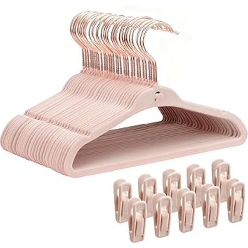 Baby Velvet Hangers 30 Pack, 11" Premium Felt Kids Hanger with 10 Clips, Slim 0.2" Non-Slip Stackable Design & 360° Swivel Hook, Space-Saving Toddler Clothes Hangers for Nursery Closet, Pink