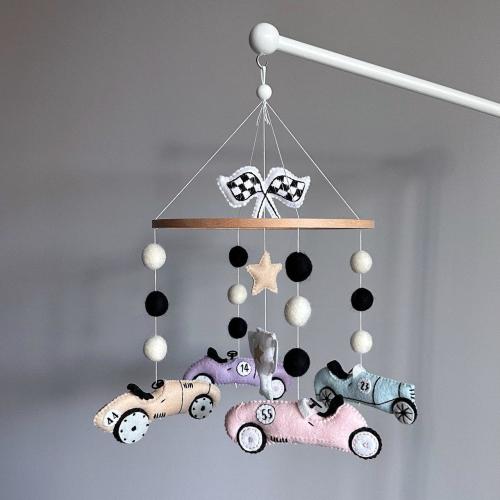 Racing cars baby girl mobile, Retro car nursery decor, Baby shower gift, Felt hanging mobile handmade