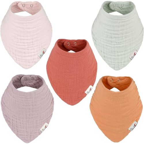 Muslin Baby Bibs, 100% Organic Cotton Baby Bandana Drool Bibs for Boy and Girls, Newborn Bib for Teething and Drooling - The Magic of Sunlight - 5 Pcs