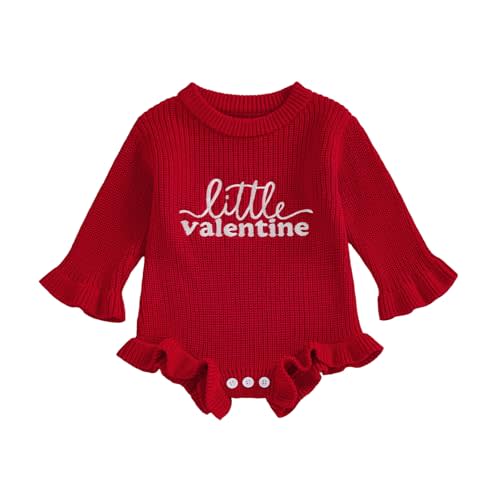 Aiwpstoin Infant Baby Girl Sweater Romper Embroidery Long Sleeve Ruffle Chunky Knit Sweatshirt Rompers Fall Winter Clothes