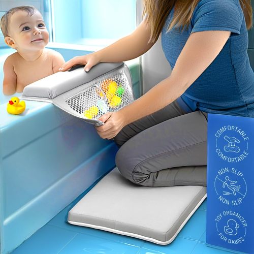 colsen Baby Bath Kneeler and Elbow Kneeling Rest Pad Set – Comfortable, 1.5” Thick, Painless, Non-Slip, Foldable Mat for Bathing Parents, with Toy Organizer for Babies and Toddlers - Grey