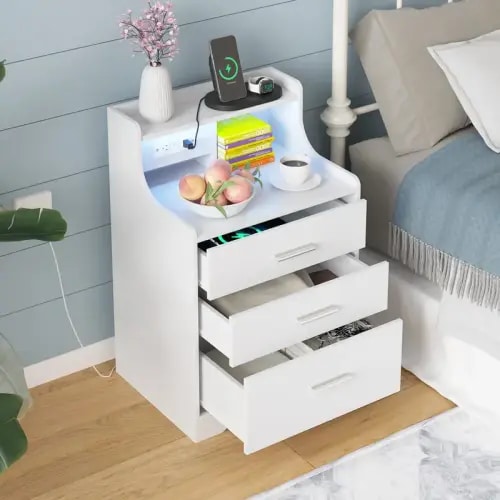 [FathersDayGift] Vabches Nightstand with Charging Station, LED - TikTok Shop