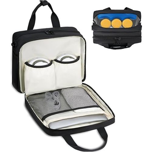 Mancro Breastmilk Cooler Bag with Ice Pack, Wearable Breast Pump Bag Compatible with Momcozy M9/S12 Pro and Medela Pump, Fits 3 Baby Bottles Up to 9 Ounce for Nursing Mom Daycare Work, Black