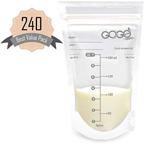 240 CT (4 Pack of 60 Bags) Best Value Pack Breastmilk Storage Bags - 7 OZ, Pre-Sterilized, BPA Free, Leak Proof Double Zipper Seal, Self Standing, for Refrigeration and Freezing (60 Count (Pack of 4))
