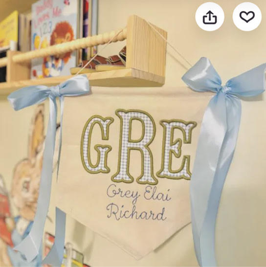 Personalized Baby Name Banner – Welcome Sign with Bows, Hospital Door & Baby Shower Decor, Gingham nursery decor