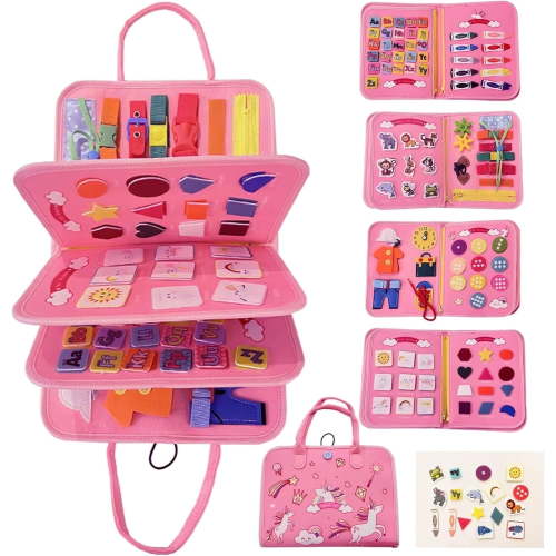 Busy Board for Toddler, 8 in 1 Montessori Sensory Toys for Boys Girls Age 1-4, Toddler Travel Toys, Educational Learning Activities Board for Fine Motor Skills, Ideal Gift for Toddlers