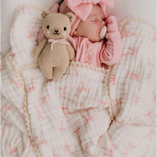 Gauze Lace Blanket | Pink Bows – Little and Fern
