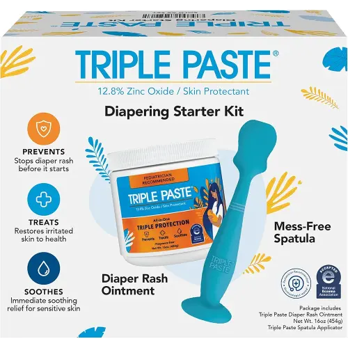 Triple Paste Diaper Rash Cream for Baby & Baby Spatula Bundle - 16 oz Zinc Oxide Ointment and Spatula Treatment, Soothe and Prevent Rash with a Pediatrician-Recommended Hypoallergenic Formula