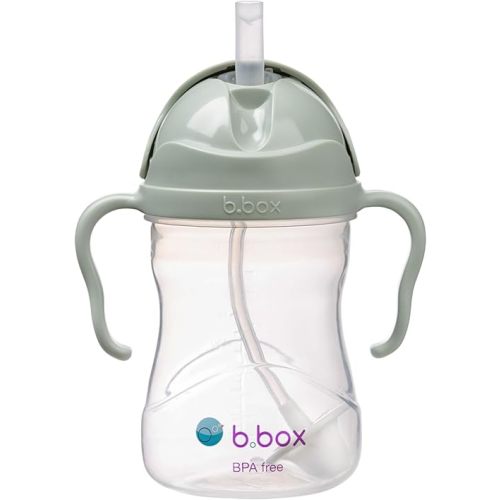 b.box Sippy Cup with Weighted Straw. Drink from any Angle, Leak Proof, Spill Proof, Easy Grip. BPA Free, Dishwasher Safe. For Babies 6m+ to Toddlers (Sage, 8oz)