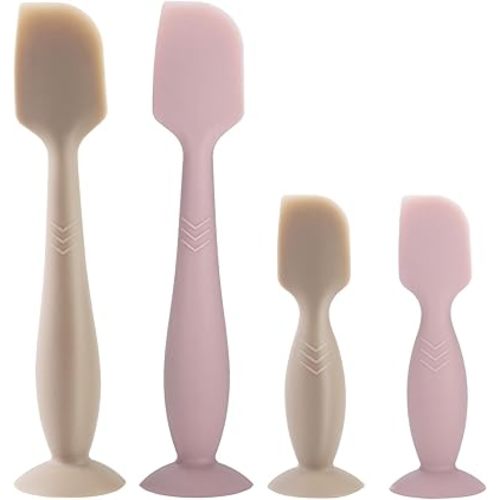 Baby Diaper Cream Spatula, 4 Pack Butt Spatula Baby, Silicone Diaper Cream Applicator, Full-Size + Mini Butt Paste Spatula for Babies, Newborn Baby Necessities (Brown+Pink)