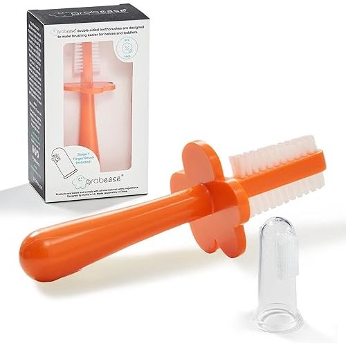grabease Silicone Baby Toothbrush for Kids - Brushing Buddy Double-Sided Toddler Toothbrush - BPA-Free & Phthalate-Free - 1 Pack, Orange