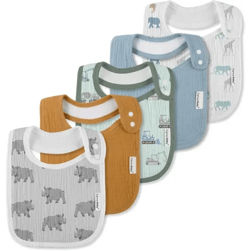 Muslin Bibs for Baby Boys Girls,Organic Muslin Baby Bib for Drooling and Teething,Soft Bandana Drool Bibs 5 Pack