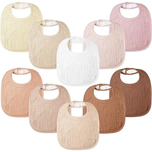 100% Cotton Muslin Baby Bibs 10-Pack Baby Drool Bibs for Unisex Baby Toddlers Infant Newborns Drooling and Teething