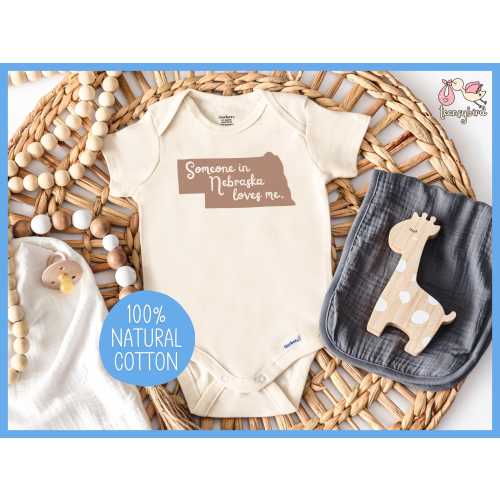 Love from Nebraska Onesie®, Someone in Nebraska Loves Me Bodysuit, State of Nebraska Romper, Natural Cotton Baby Shower Gift, USA Onesie