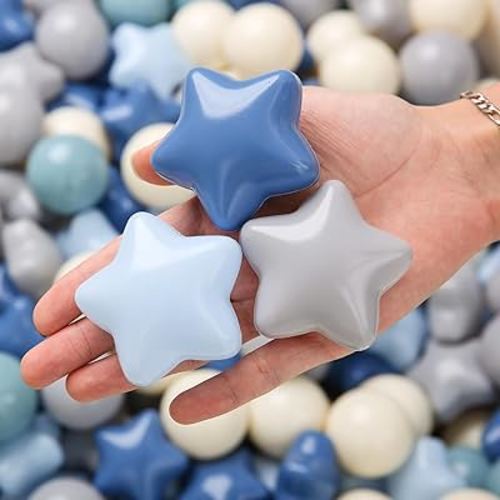 TRENDPLAY Star Ball Pit Balls for Toddlers -50 100 200 Count Star Balls Different Shapes, Non-Toxic Plastic Balls for Safe Play, Boys Girls Festival Party Decoration