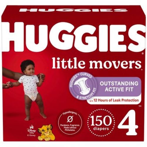 Huggies Little Movers Diapers - Size 4 - 150ct: 22 to 37 lbs, Wetness Indicator, Paraben-Free, Non-Toxic