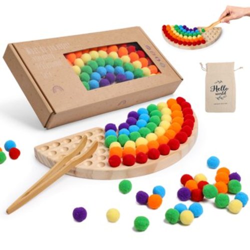 Wooden Peg Board Bead Game, Rainbow Wooden Board Bead Game, Color Sorting & Bead Counting Toy, Fine Motor Skill Educational Toy, Early Education Board Game for Toddlers, Childers, Boys, Girls